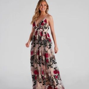 Charena Formal Embroidered Floral Tulle Dress medium